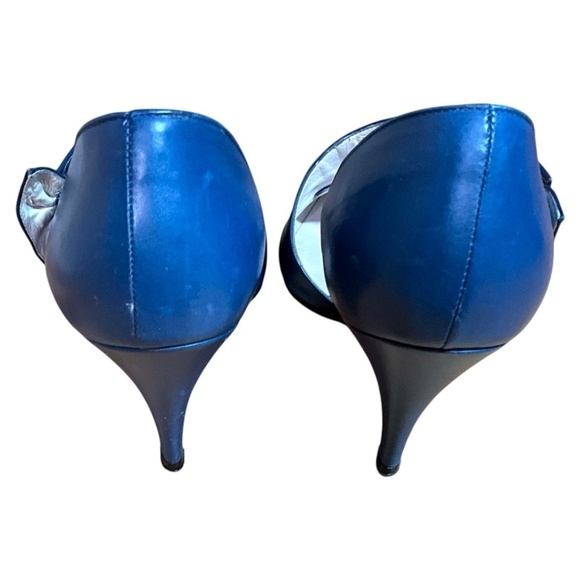 SERGIO ROSSI Genuine Leather Cobalt Blue Dorsay Pumps Side Bow Euro 39 US Sz 8.5 - Picture 6 of 10